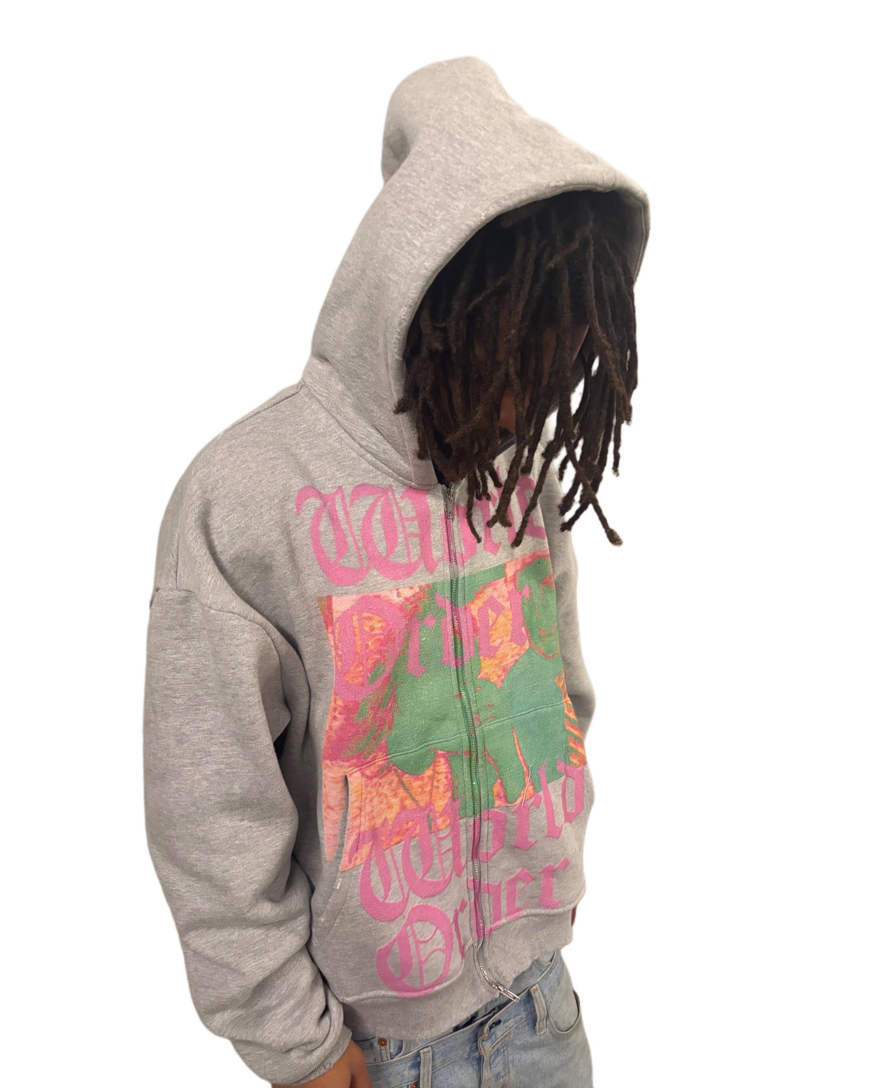 "WORLD ORDER" Grey Zip Up