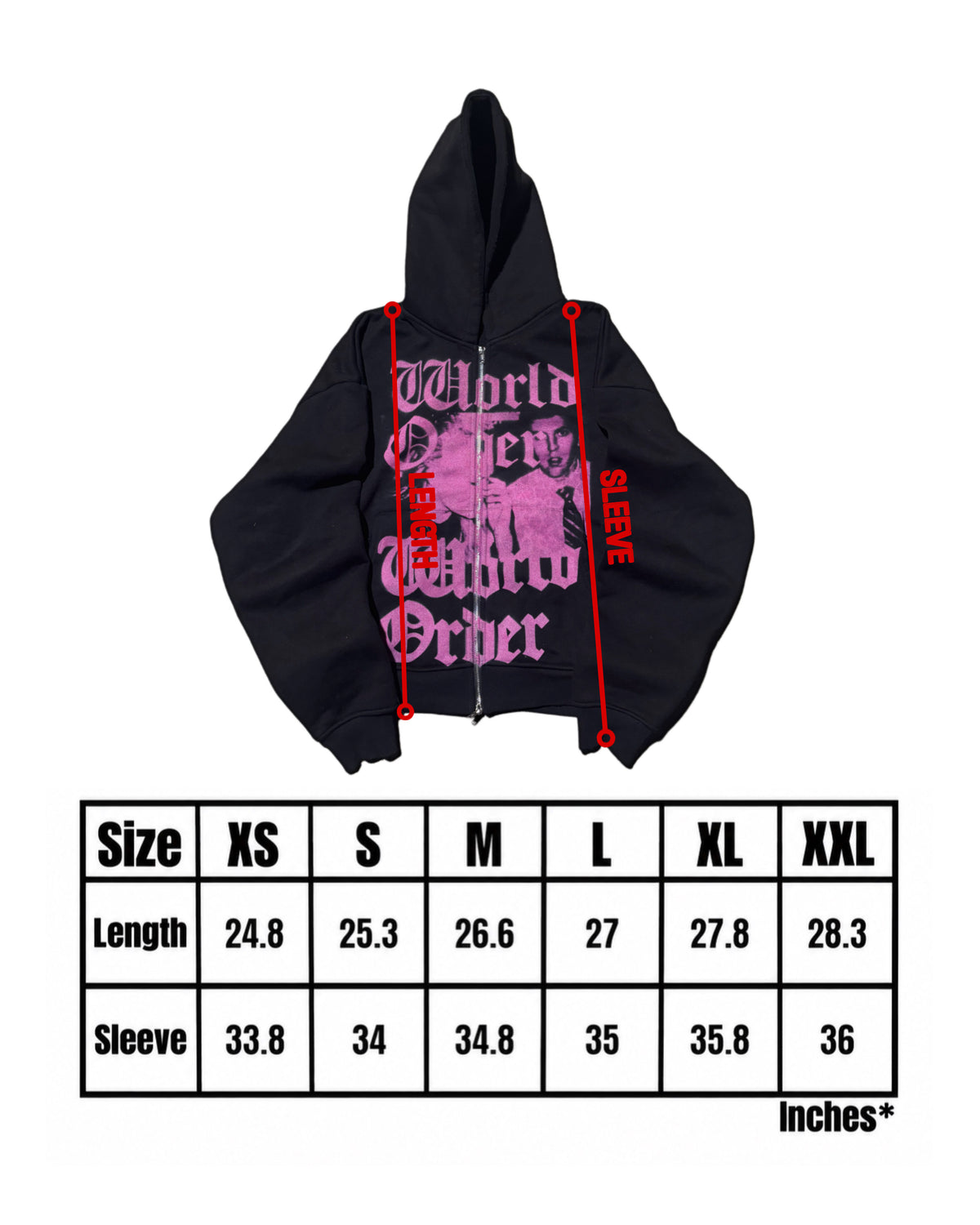 "WORLD ORDER" Black Zip Up