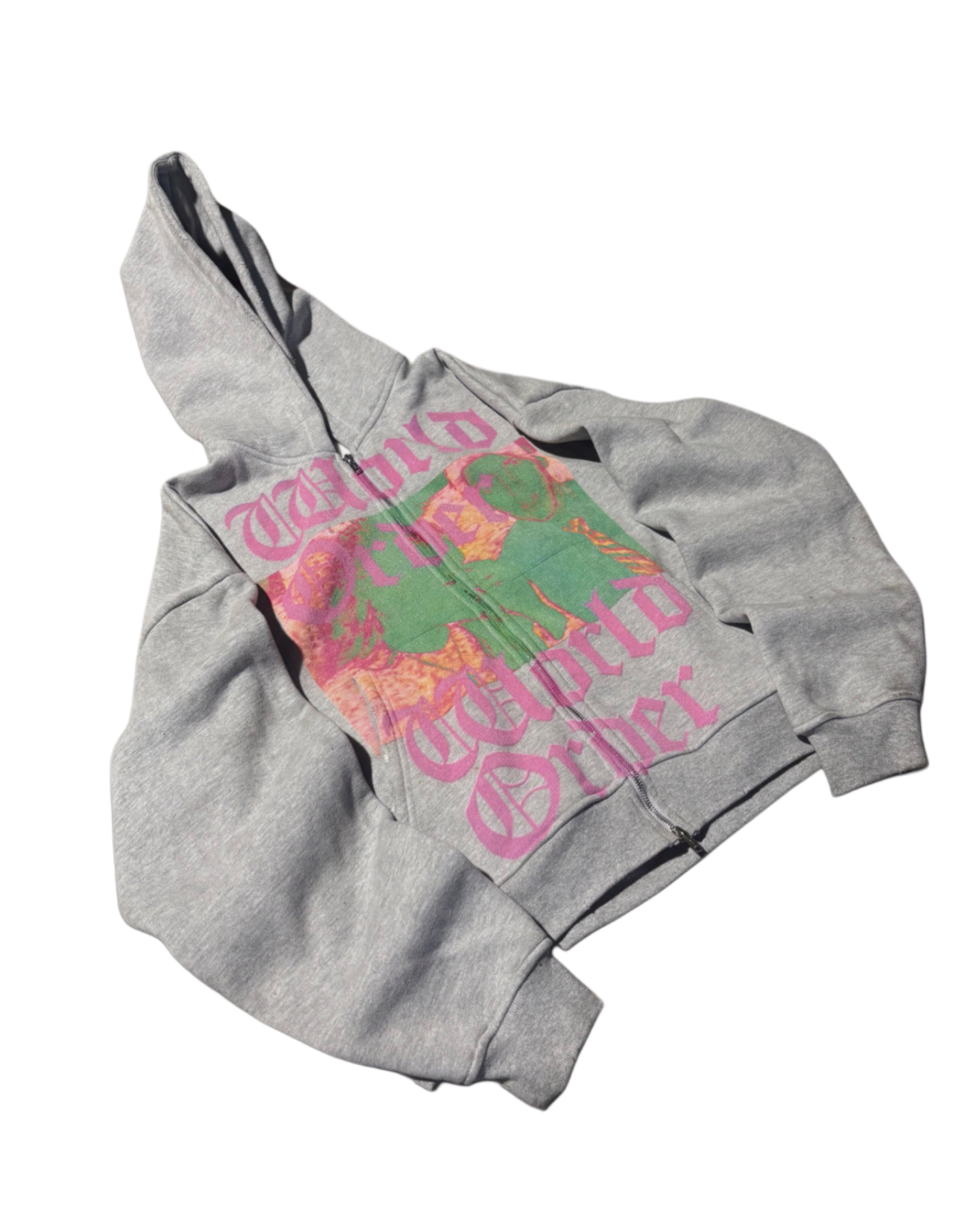 "WORLD ORDER" Grey Zip Up
